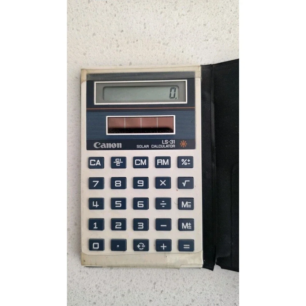 Canon LS-31 Solar Calculator with Case, Vintage Year 1984. Tested/ Works Great